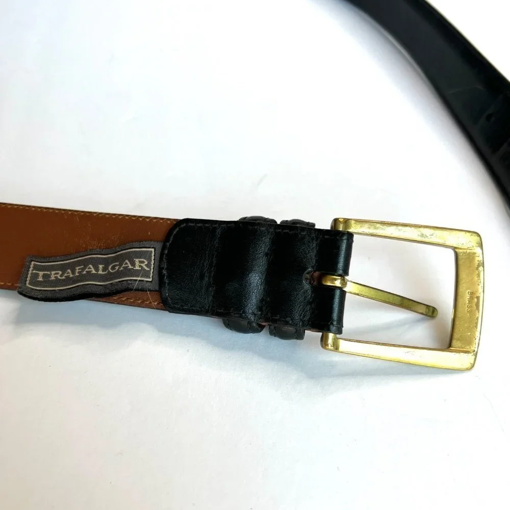 Trafalgar‎ Black Leather Belt with Brass Buckle 1